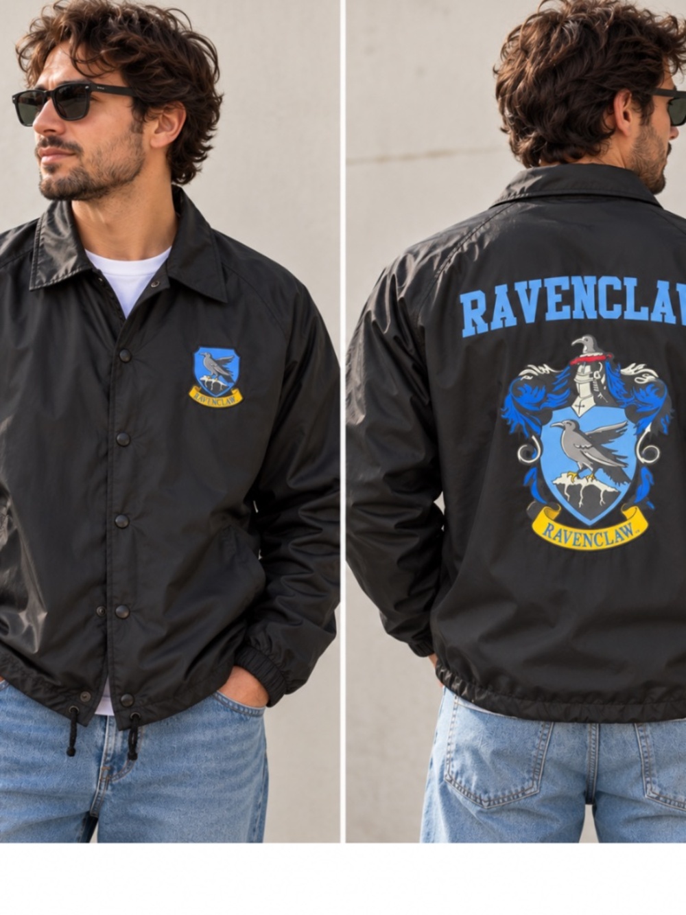 Harry Potter Ravenclaw Coaches Jacket Men's Unisex Snap Button Windbreaker Black